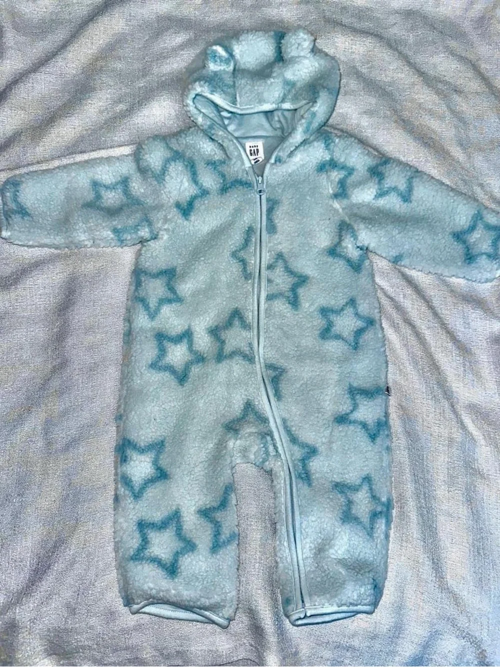 GAP Light Blue Star Fleece Hooded Sleep Suit